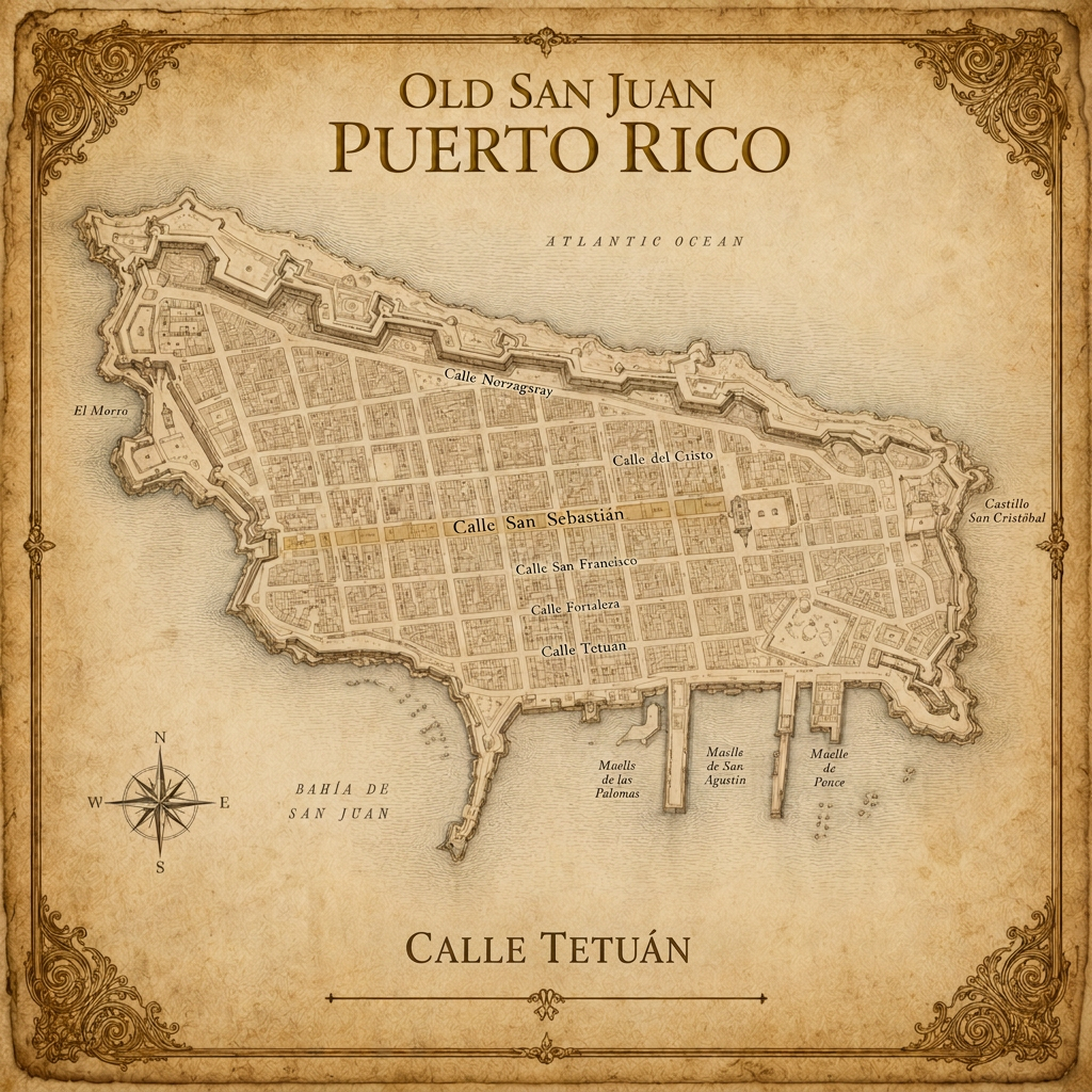 Map of Old San Juan showing the location of Antiguo 26